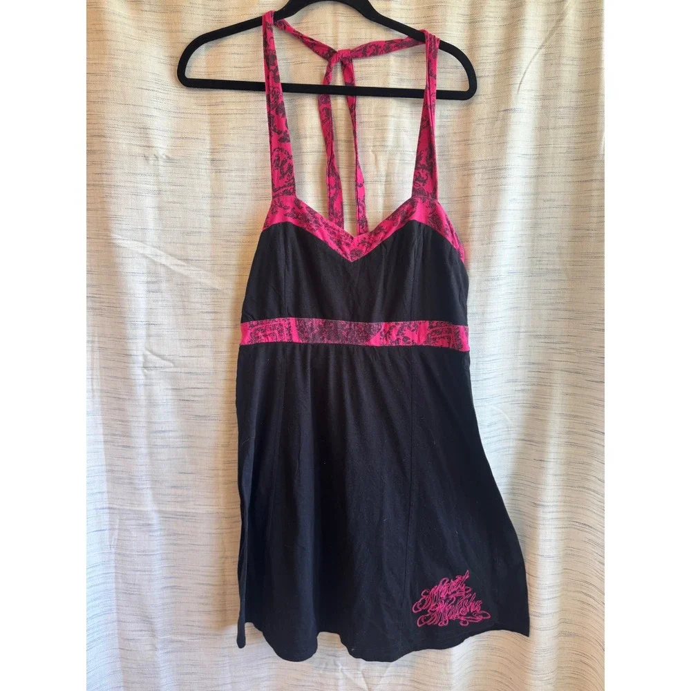 Metal Mulisha Womens Black Pink Filigree Halter Top Y2K Moto Logo Size Large